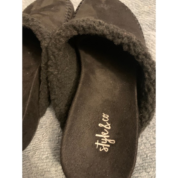 Style & Co SNC Brooklynn Black Faux Suede Fur Lined Slide Slippers Womens 6.5M - Picture 2 of 9